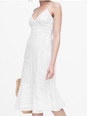 White Eyelet Midi Dress with Spaghetti Straps